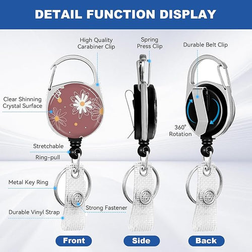 2 Pack Flower ID Badge Holder with Heavy Duty Retractable Reel Keychain for WomenStudents,Teachers, Nurses, Office Use 9