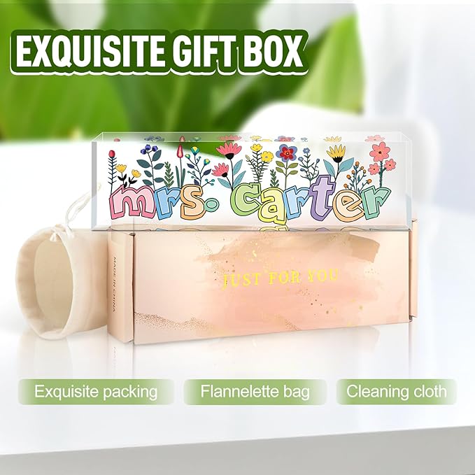 Teacher Name Plate for Desk, Desk Name Plate Personalized, Office Decor for Women Men, Acrylic Desktop Accessories, Office Appreciation Gifts for Teacher Boss Social Workers Nurse Employee (Orchid)