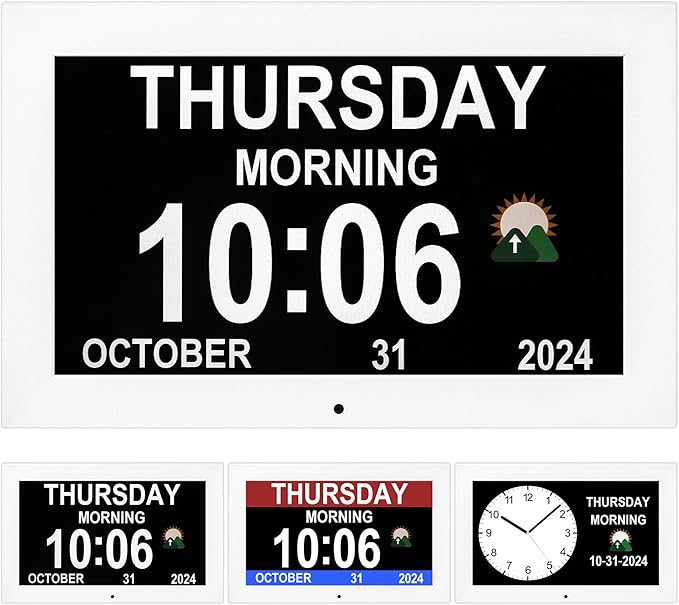 Digital Alarm Clock, Multiple Alarm Functions, Clock with Date and Week, Digital Alarm and Electronic Calendar for Seniors (White, 10inch)