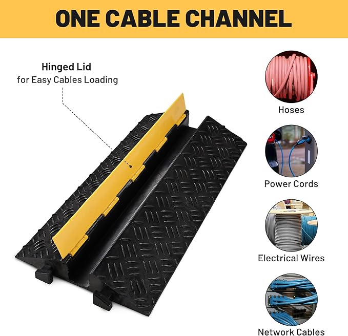 Yescom Cable Ramp Protector 1 Channel Garden Hose Protecitive 44000 Lbs Load Capacity Heavy Duty, 39.37"x22.83"x4.72" Speed Bump for Road, Driveway, Walkway and Commercial Use