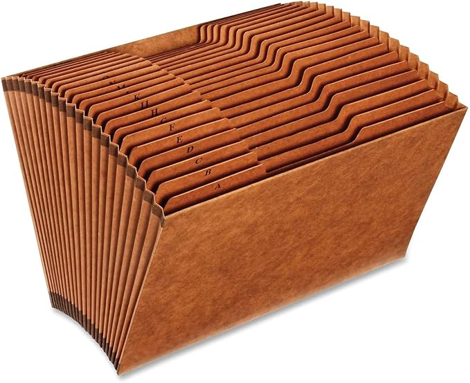 1InTheOffice Expanding File Folder Organizer, Accordion Folder with Flap, A-Z File Organizer Legal Size, Brown