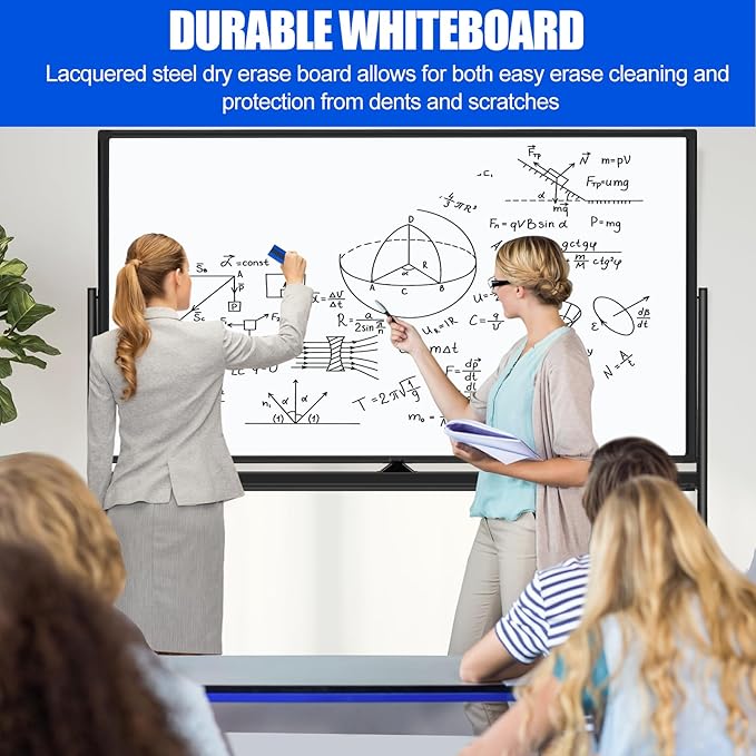 Magnetic Mobile Whiteboard 72 X 48 Rolling White Boards on Wheels, Large Double-Sided 6' x 4' Dry Erase Board with Stand, Standing White Board with Eraser & Marker & Magnet & Magnetic Calendar