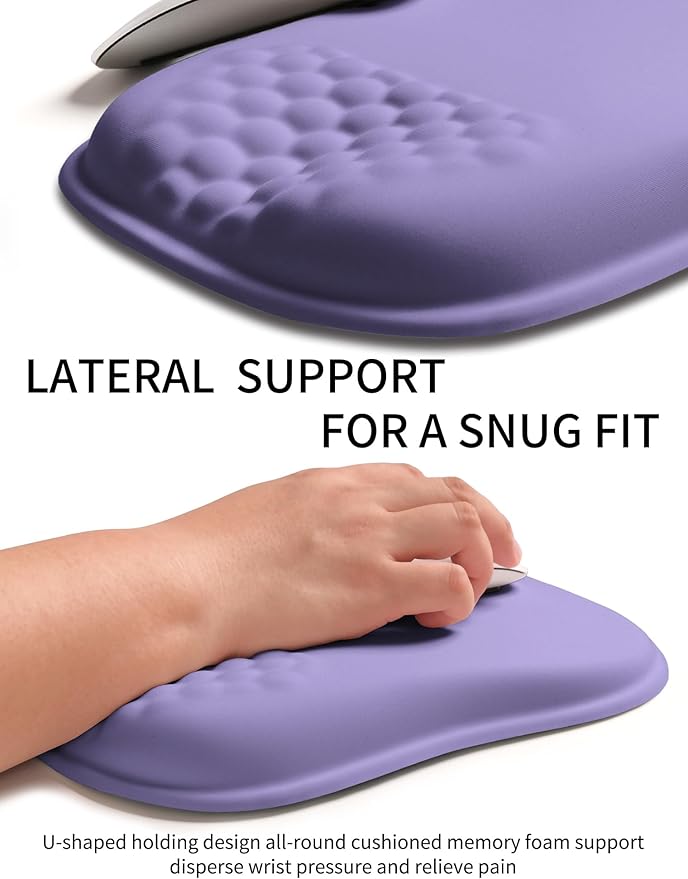 Hokafenle Ergonomic Wrist-Hugging Mouse Pad Wrist Support, U-Shaped Holding Wrist Rest Mousepad for Carpal Tunnel Pain Relief with Cushioned Memory Foam Slope Massage Bulge (10.2x8.3 in,Lavender)