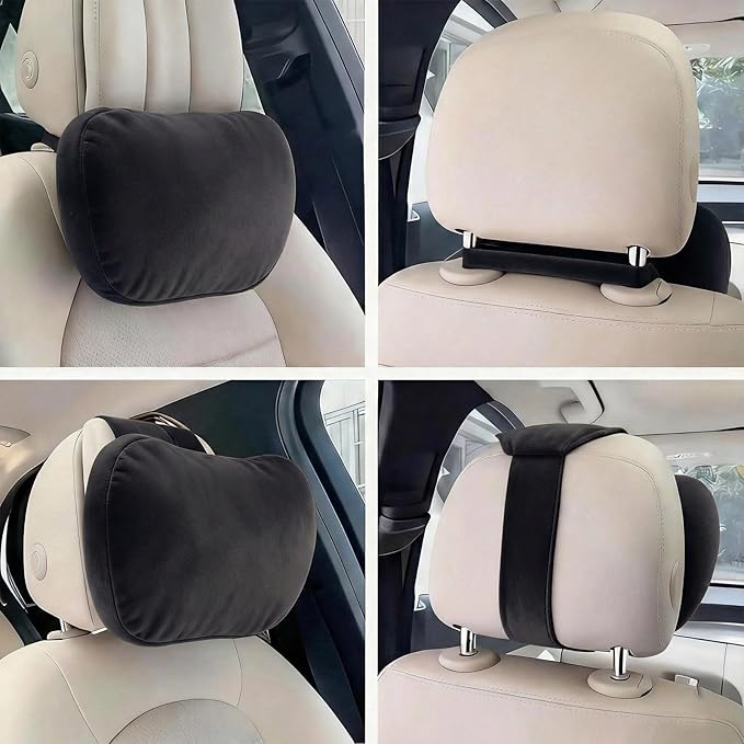 2PCS Car Pillow for Car Neck Pillow for Driving Seat Lumbar Support Soft Cushion with Extra Filling Accessories Back Support for Travel Nap and Trips Sleeping(Black, Head and Lumbar)