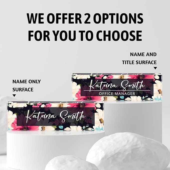 Personalized Name Plate for Desk, Custom Desk Name Plate, Acrylic Name Plate Office Desk Accessories, Personalized Office Gifts for Coworkers Teachers, Employee Appreciation Gifts (C-Dark Floral)