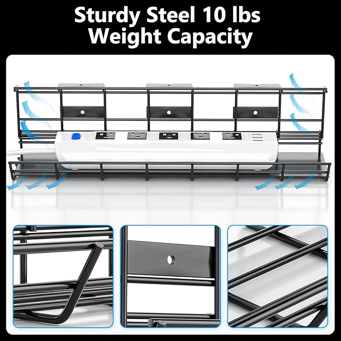 2 Pack DELAMU Under Desk Cable Management Tray, Metal Cord Cable Organizer for Desk, Easy Install Pre-drilled Wire Management Wire Organizer for Office & Home