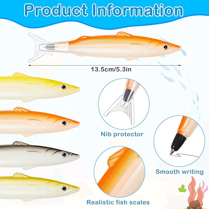 Outus 12 Pieces Fish Pens Fishing Birthday Party Favors Decoration Writing Ballpoint Pens for Office Valentine Day Chinese New Year Gifts (Realistic)