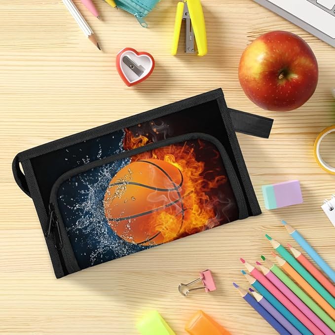 Pardick Large Capacity Pencil Case Pouch, Basketball Ball Portable Zipper Pencil Cases Pencil Bag Office Stationery Bag Makeup Bag Desk Organizer for Women Men