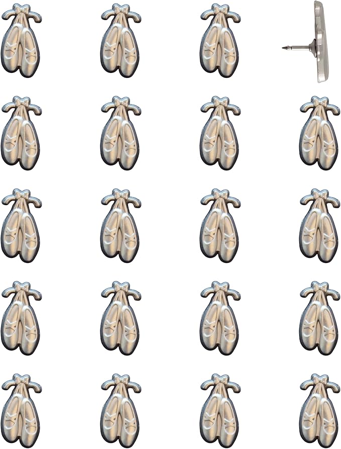 Ballet Slipper Push Pins - Silver Ballet Slippers Map Pins for Cork Boards, Maps, or Lapel Use - Designed in USA - Set of 20