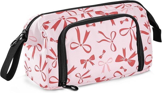 Bow Pink Pencil Case Pouch Big Capacity Pencil Bag Box Organizer Pen Case with Handle Stationery Organizer for Kids Boys Girls Women College Office