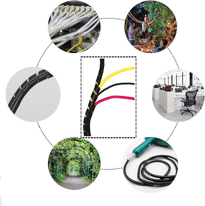 CSZD Spiral Cable Wrap,10ft – 1/4 inch Spiral Wire Wrap Cord Covers Bundle Sleeve Hose for PC TV Computer Electrical Wire Organizer,Tangle Stop Cord Cover and Detangler,Black