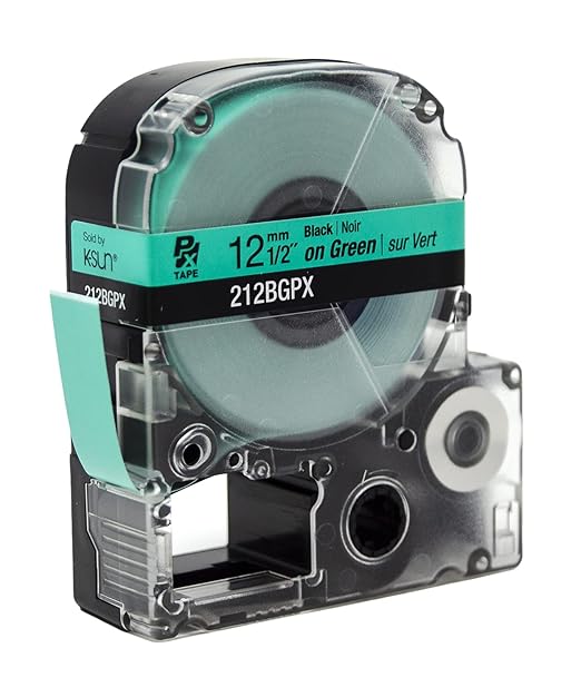 Epson LABELWORKS 212BGPX Genuine PET (Polyester) Tape Cartridge - Black on Green Label Maker Tape - 1/2" (12MM) Wide, 30'