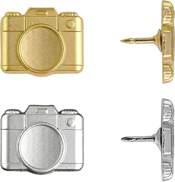 Camera Push Pins - Silver Metal Camera Pins - for Cork Board, Maps, or Lapel Pin Use - Designed in USA - Set of 20