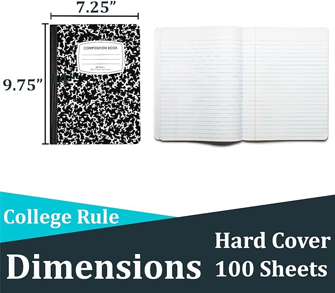 ENVO Composition Notebooks, College Ruled Composition Notebook, Black Marble Covers Composition Notebook, 100 sheets (12 Pack, College Ruled)
