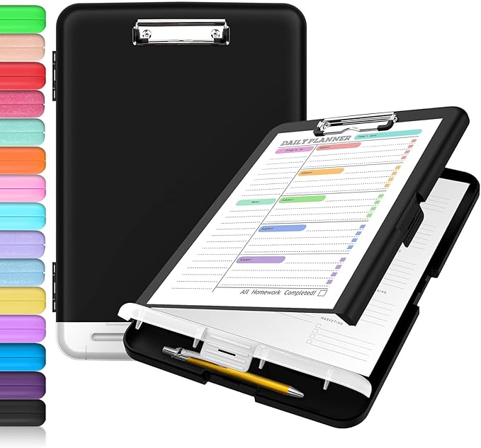 Sooez Clipboard with Storage, High Capacity Nursing Clip Board 8.5 x 11 with Pen Holder & Low Profile Clip, Plastic Clipboards Case Box, Teacher Must Haves School Office Supplies,Letter Size/ A4