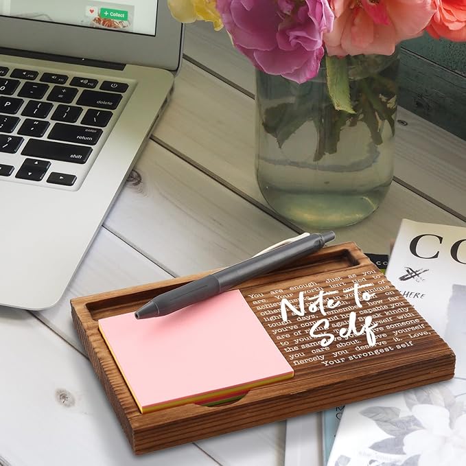 Note to Self You are Enough Sticky Note Holder, Empowering Self Love Desk Gift for Women Teens, Inspirational Mental Health Wooden Office Decor, Affirmation Note Pad Holder ZSS88