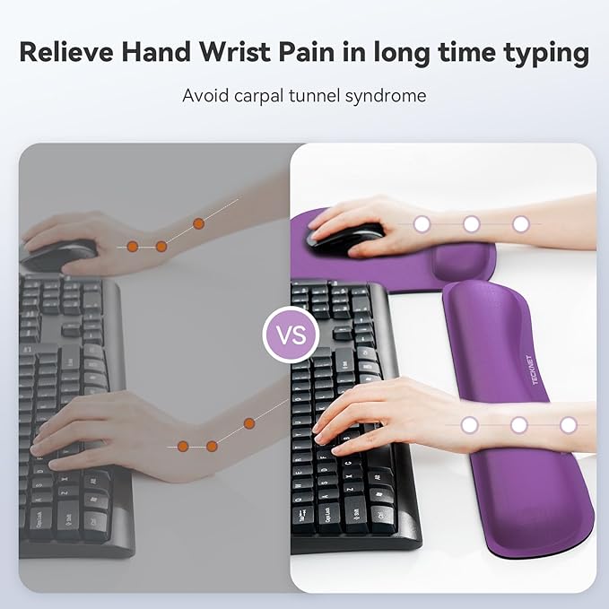 TECKNET Keyboard Wrist Rest and Mouse Pad with Wrist Support, Memory Foam Set for Computer/Laptop/Mac, Lightweight for Easy Typing & Pain Relief Ergonomic Mousepad (Purple)