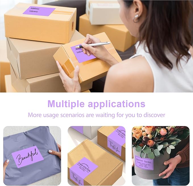 YOULAISHI 3 X 5 Inch Printable Waterproof Rectangle Color Coding Labels, 300 Per Roll Adhesive Color Coding Stickers for Bar-Codes, Address, Small Business Labeling, Inventory (Light Purple)
