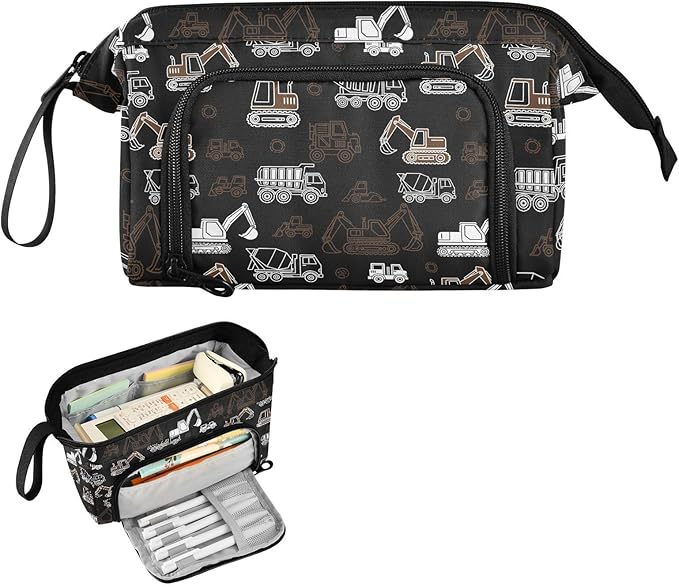 Trcuk Black Pencil Case Pouch Big Capacity Pencil Bag Box Organizer Pen Case with Compartmens Stationery Organizer for Girls Boys Women School College Office