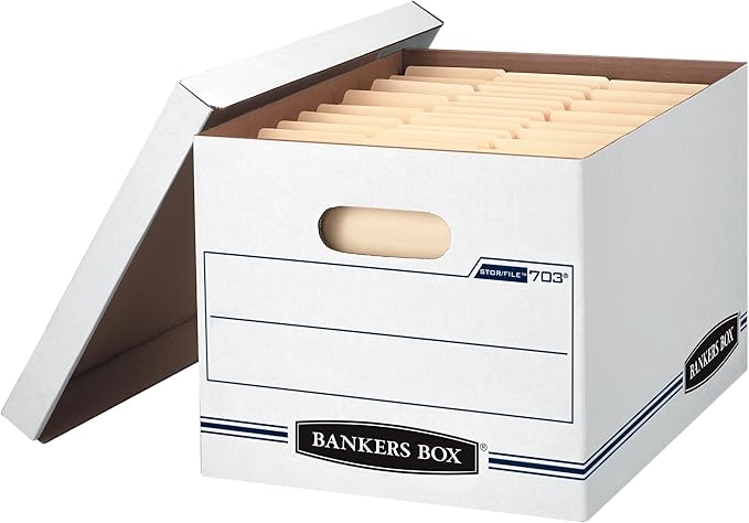 Bankers Box 4-Pack Basic Duty File Storage Boxes with Lids, Letter/Legal, STOR/FILE, (0070308)