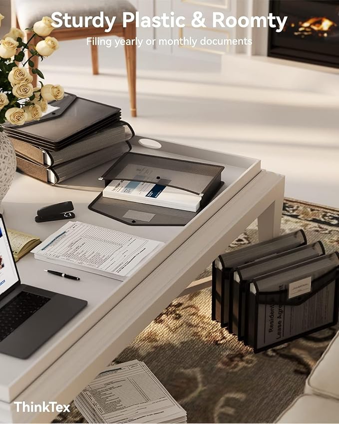 ThinkTex Plastic Expanding File Folder, Transparent envelopes with Snap Closure,No Dividers,Large Capacity,Document Organizer for Receipts, Bills&Taxes,Letter/A4 Size for School/Office/Home-20 Pack