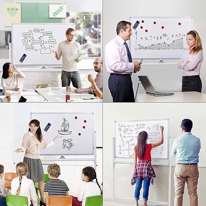 Dry Erase Board with Stand - 36x24 Inches Double-Sided Magnetic Mobile whiteboard on Wheels, Rolling White Board with Stand for Meeting, Training, Whiteboard Easel for Home Office Classroom School