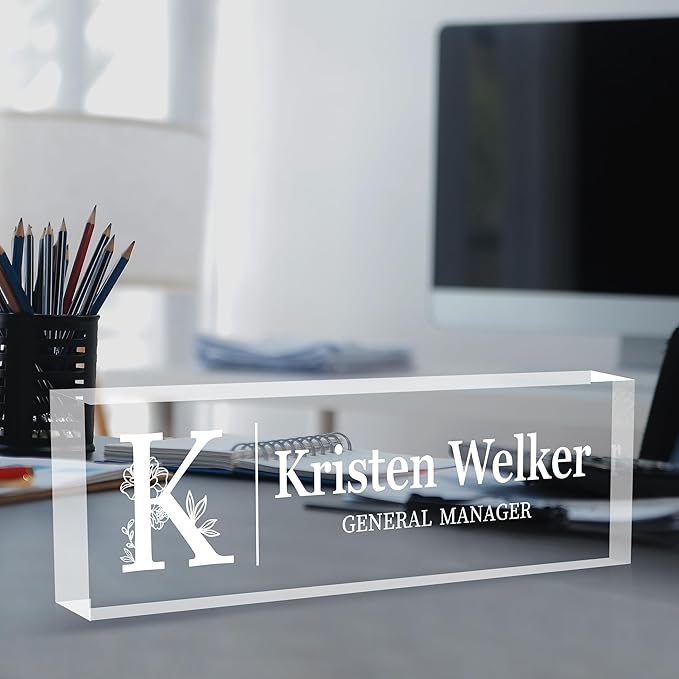 Personalized Desk Name Plates, Acrylic Engraved Name Plate for Desk, Custom Office Gifts & Desk Decor for Women Men, Employee Appreciation Gifts for Boss Teacher Nurse