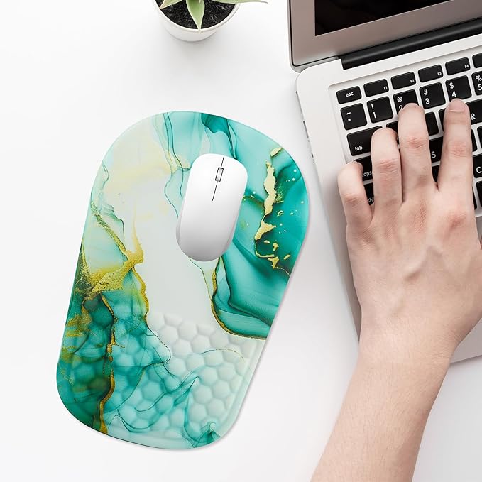 Ergonomic Mouse Pad with Wrist Support, Comfortable Memory Foam Mousepad with Massage Design and Non-Slip PU Base, Wrist Rest Mouse Pad for Office and Home, 12x8 Inch