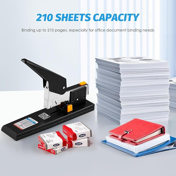 Heavy Duty Stapler 210 Sheets Capacity, Effortless Office School Stapler with Adjustable Stapling Width of 60mm (2.36") with 4000 Staples, Black