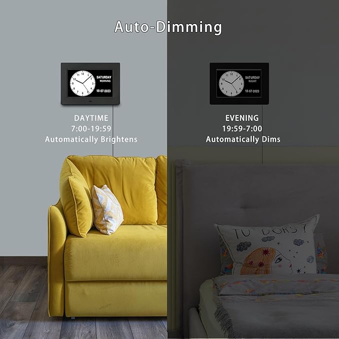 Dementia Clock for Seniors Digital Clock Large Display with Day & Date-12Alarms 3 Colors Display for Elderly with Memory Loss, Alzheimer's, Vision Impaired (7'' Black)
