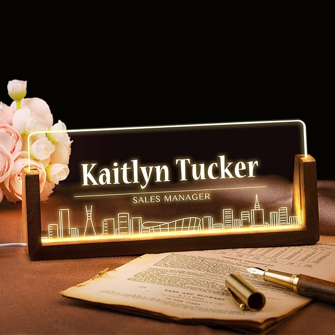 Desk Name Plate Personalized, Custom Office Light Up Name Plate for Desks, Desk Decorations for Women Men Office, Employee Appreciation Gifts for Coworkers
