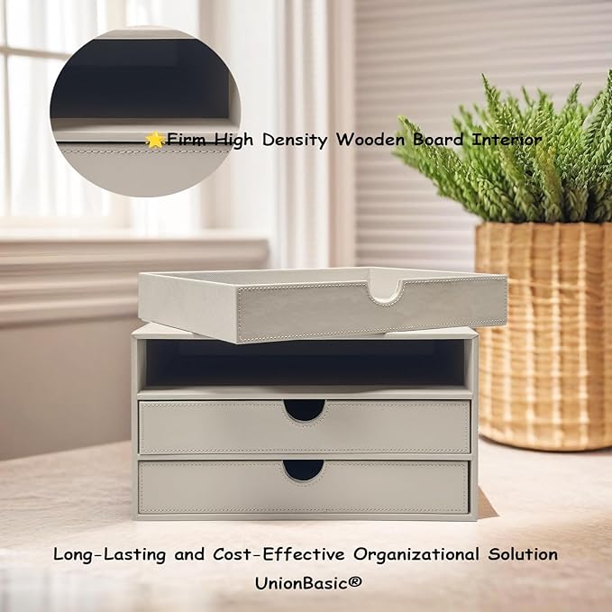UnionBasic Document Organizer, 3-Drawer File Cabinet Document Storage Box, Office Desktop Filing Organizer, Feather Gray