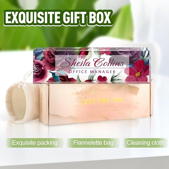 Custom Name Plate for Desk, Employee Appreciation Gifts, Office Decor, Acrylic Personalized, Accessories, Funny Gifts for Coworkers Boss Teacher (Rose A)