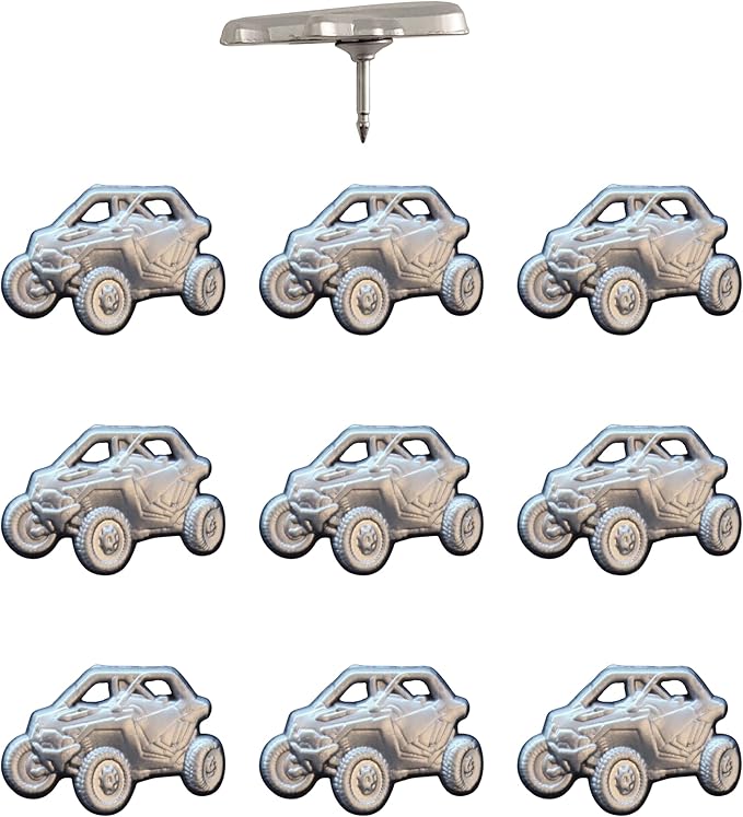 UTV Push Pins - Silver Off-Road Vehicle Map Pins for Cork Boards, Maps, or Lapel Use - Designed in USA - Set of 10