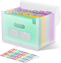 ThinkTex Accordion File Organizer, 12 - Pocket Expanding File Folders for Paper Receipts, Bills&Taxes Organizer, Letter/A4 Size Document Holder for School, Office, Home with Colorful tabs - Green