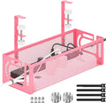 Under Desk Cable Management Tray, 15.7'' No Drill Steel Desk Cable Organizers, Wire Management Tray Cable Management Rack (1 Pack-Pink)