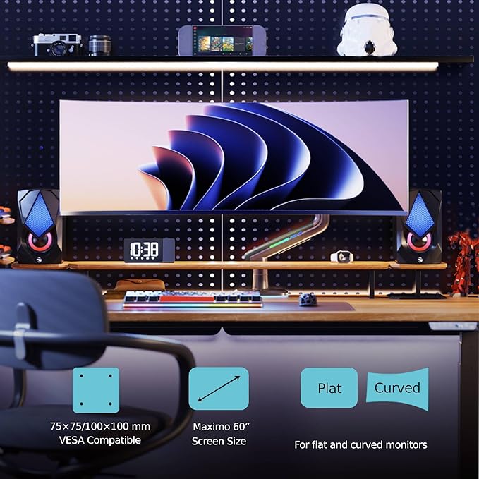 NB Gaming Monitor Arm for Screen up to 60 inches, Holds 44 lbs(20 kg), VESA 75/100, RGB Light, Heavy Duty Monitor Stand, Aluminum Ultrawide Screen Mount Height Angle Adjustable Grey Black