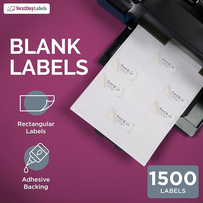 NextDayLabels 2.63x1 Inch Rectangle Stickers White Blank Labels for Laser Inkjet Printer - 30 Per Sheet Self-Adhesive Address Mailing Name Tags Made in USA - 30,000 Labels