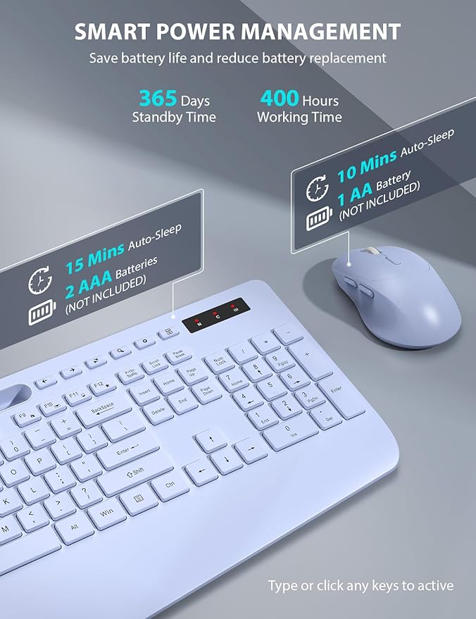 Wireless Keyboard and Mouse Combo - Full-Sized Ergonomic Keyboard with Wrist Rest, Phone Holder, Sleep Mode, Silent 2.4GHz Cordless Keyboard Mouse Combo for Laptop, Computer, PC, Mac, Windows -Trueque