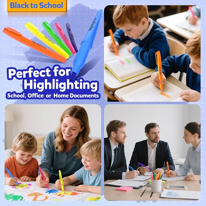 ZERDROFY 192 Count Highlighters Assorted Colors Bulk - No Bleed Dry-Quickly Chisel Tip 6 Colors Highlighter Markers Set for Kids Adults, Classroom Office Must Have, Back to School Supplies for Teacher