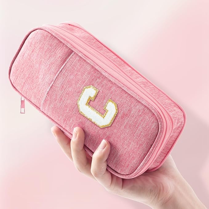 Large Capacity Pink Pencil Case, Cute Pencil Case Pencil Pouch with Zipper For Girls Women, Expandable Preppy Pencil Bag Large Storage High Capacity Bag Organizer for School Home Office Supplies, C
