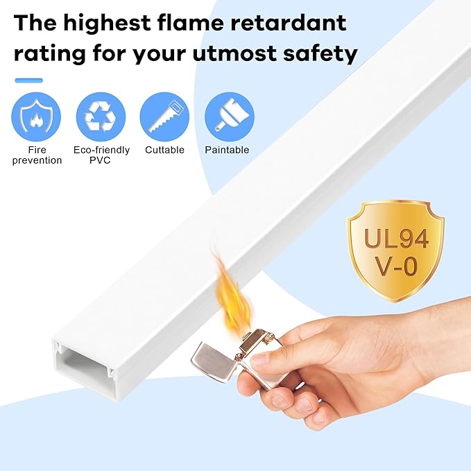 126in Cord Hider Kit, TV Wire Covers for Wall, Paintable Cable Management Kit, Cable Cover for Mounted TV, Hide Wires Along Wall, Brown Cord Cover, 8xL15.7in W0.95in H0.55in