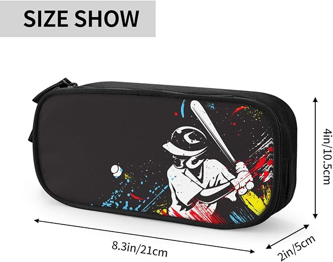 Baseball Themed Pencil Box Black Pencil Case for Sports Kids Boys Men, Big Capacity Canvas Storage Pouch Marker Pen Bag Stationery Organization Bag, Portable Travel Storage Box Desk Office Organizer