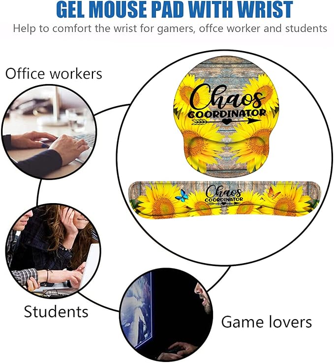 Keyboard Wrist Rest and Mouse Pad Wrist Support Set with Coasters, Chaos Coordinator Wrist Mouse Pad with Non-Slip PU Base for Computer Laptop Home Office Working Studying Easy Typing & Pain Relief