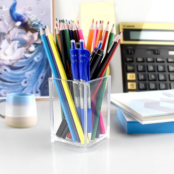 10 Pack Clear Acrylic Pen Holders, Pencil Cups & Makeup Brush Organizers, Transparent Desk Storage for Office, School, Home & Study Supplies(10pcs)