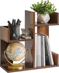 Book Display Shelf Small Desk Organizer, Desk Top Storage Organizer, Cookbook Storage Kitchen Counter Shelf, Tabletop Plant Shelf Stand Rustic Brown YD-DSR002H