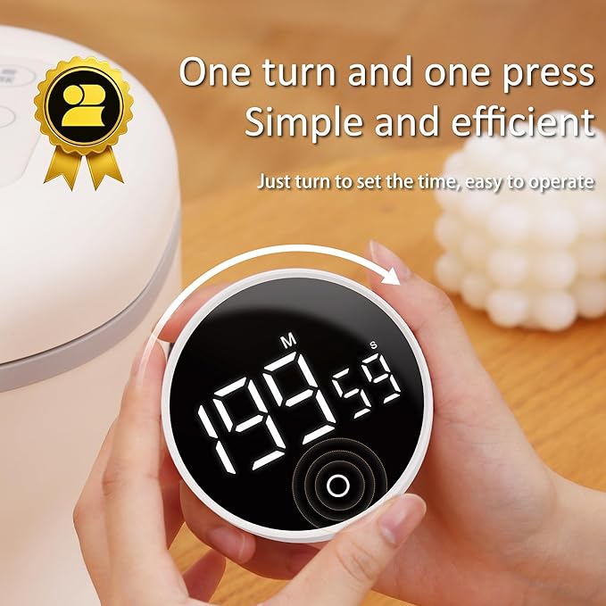 Digital Kitchen Timer, Rechargeable Magnetic Visual Timer with Large LED Display, Adjustable Volume for Classroom, Cooking, Fitness, Baking, Kids Learning & Teaching (1, White)