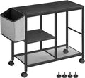 Printer Stand with Storage Bag, 3-Tier Mobile Under Desk Printer Cart with Wheels, Wooden Rolling Printer Table, Organizer Shelf for Study, Office, Living Room, Black PTHB2201