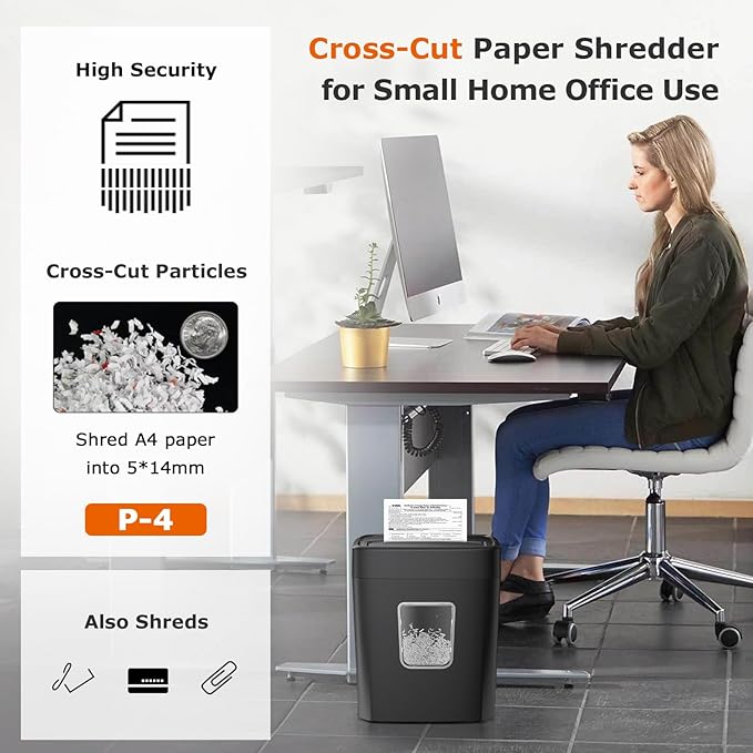 Bonsaii Paper Shredder, 8-Sheet Crosscut Home Office Shredder with 4.2 Gallon Bin, P-4 Security Level Document Shredder Shred Credit Card/Mail/Staple/Clip (C261-C Updated)