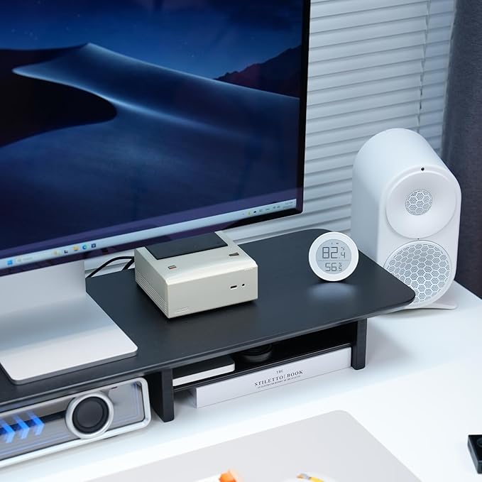 Bamboo Dual Monitor Stand Riser Black, 2-Tier Desk Monitor Riser for 2 Monitors, Supports for PC Computer Monitor, Printer, Heavy TV Riser up to 300 lbs